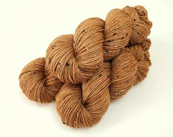 Hand Dyed Yarn, Tweed DK Weight Superwash Merino Wool Nylon - Potluck Sandstone - Terra Cotta with Tweedy Flecks, Indie Dyer Knitting Yarn