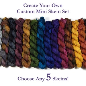 Create Your Own Mini Skein Set. Hand Dyed Sock Yarn. Fingering Weight 4 Ply Superwash Merino Wool. Hand Dyed Yarn. Choose From 35 Colors image 1