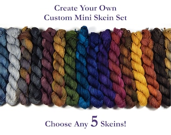 Create Your Own Mini Skein Set. Hand Dyed Sock Yarn. Fingering Weight 4 Ply Superwash Merino Wool. Hand Dyed Yarn. Choose From 35+ Colors