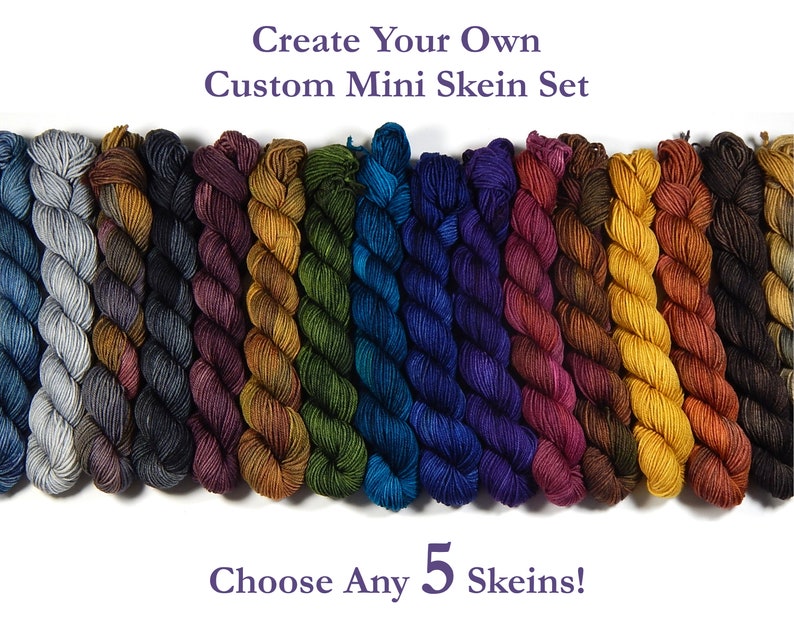 Create Your Own Mini Skein Set. Hand Dyed Sock Yarn. Fingering Weight 4 Ply Superwash Merino Wool. Hand Dyed Yarn. Choose From 35 Colors image 1