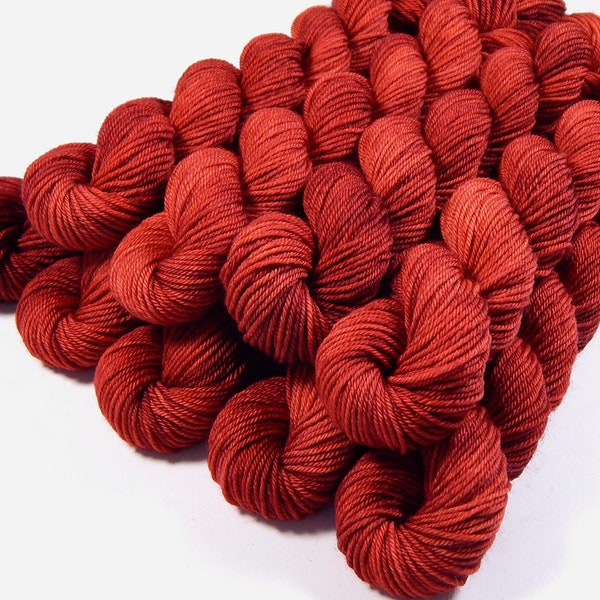 Sock Yarn Mini Skeins. Hand Dyed Yarn. Sock Weight 4 Ply Superwash Merino Wool. CINNABAR. Indie Dyer Tomato Red Fingering Knitting Yarn