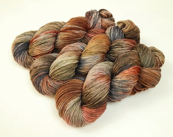 Worsted Weight Hand Dyed Yarn. 100% Superwash Merino Wool. Potluck Greys & Browns. Indie Dyer OOAK Crochet Knitting Yarn. Gray Rust Tan