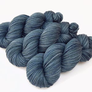 Hand Dyed Yarn, Worsted Weight 100% Superwash Merino Wool - DENIM - Indie Dyer Knitting Yarn, Handdyed Tonal Slate Blue Yarn Skein