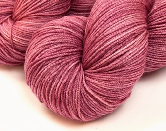 Hand Dyed Yarn. Sock Fingering Weight 4 Ply Superwash Merino Wool. Sorbet. Tonal Berry Knitting Yarn. Indie Dyer Mauve Rose Pink Sock Yarn