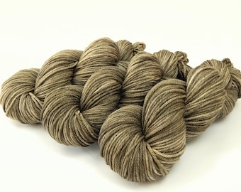 Hand Dyed Yarn. Worsted Weight Superwash Merino Wool. DRIFTWOOD. Indie Dyer Khaki Tan Knitting Yarn. Neutral Tonal Crochet Yarn Skein