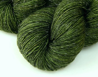 Limited Edition! Hand Dyed Yarn. Sock Fingering Weight Superwash Merino Wool & Linen. MOSS TONAL. Olive Green Indie Dyer Knitting Yarn