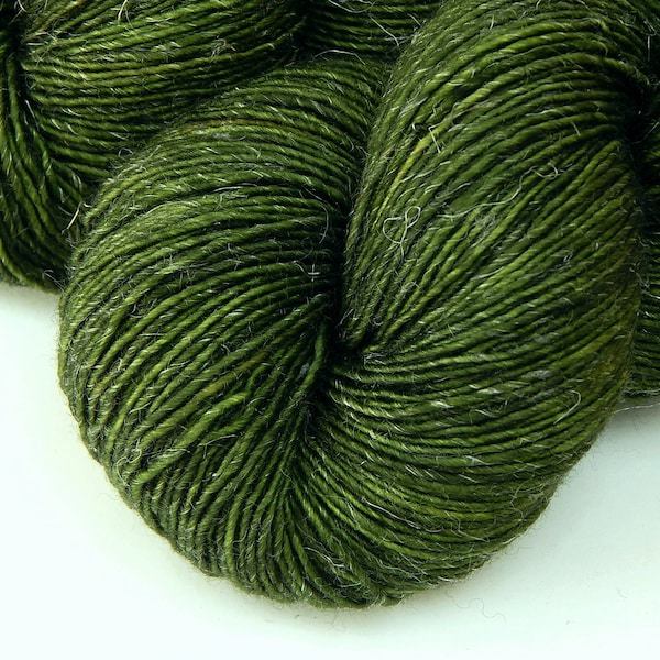 Limited Edition! Hand Dyed Yarn. Sock Fingering Weight Superwash Merino Wool & Linen. MOSS TONAL. Olive Green Indie Dyer Knitting Yarn