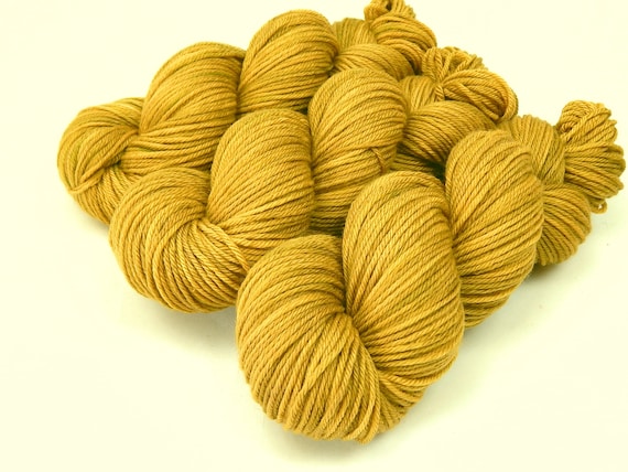 Hand Dyed Yarn. Worsted Weight Superwash Merino Wool. HONEY MUSTARD. Yellow  Gold Tonal Indie Dyer Knitting Yarn. Ready to Ship 