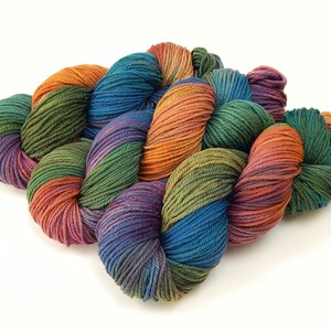 Worsted Weight Hand Dyed Yarn. 100% Superwash Merino Wool. POTLUCK RAINBOW. Indie Dyer OOAK Knitting Crochet Yarn. Deep Rich Colors image 1