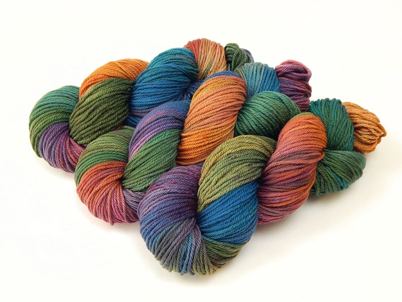 Worsted Weight Hand Dyed Yarn. 100% Superwash Merino Wool. POTLUCK RAINBOW. Indie Dyer OOAK Knitting Crochet Yarn. Deep Rich Colors image 1