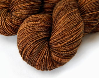 Hand Dyed Yarn. Sock Weight Superwash 100% Merino Wool. HAZELNUT. Indie Dyer Knitting Yarn. Warm Brown Tonal Handdyed Fingering Yarn