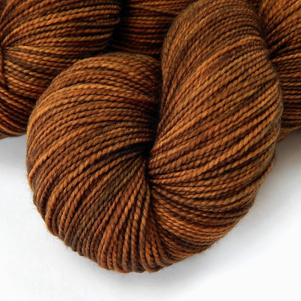 Hand Dyed Yarn. Sock Weight Superwash 100% Merino Wool. HAZELNUT. Indie Dyer Knitting Yarn. Warm Brown Tonal Handdyed Fingering Yarn