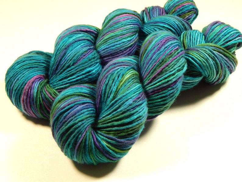 Hand Dyed Yarn. DK Weight Superwash Merino Wool. AEGEAN MULTI. Indie Dyer Soft Single Ply Knitting Yarn. Vibrant Turquoise Blue Green image 2