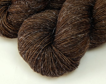 Limited Edition! Hand Dyed Yarn. Sock Fingering Weight Superwash Merino Wool & Linen. BARK TONAL. Chocolate Brown Indie Dyer Knitting Yarn