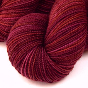 Hand Dyed Sock Yarn. Fingering Weight 100% Superwash Merino Wool. MERLOT MULTI. Indie Dyed Knitting Yarn. Burgundy Deep Red Hand Dyed Yarn image 1