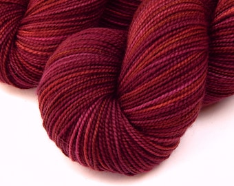 Hand Dyed Sock Yarn. Fingering Weight 100% Superwash Merino Wool. MERLOT MULTI. Indie Dyed Knitting Yarn. Burgundy Deep Red Hand Dyed Yarn