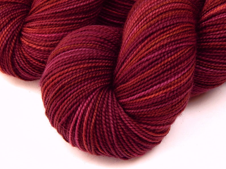 Hand Dyed Sock Yarn. Fingering Weight 100% Superwash Merino Wool. MERLOT MULTI. Indie Dyed Knitting Yarn. Burgundy Deep Red Hand Dyed Yarn image 1