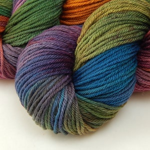 Worsted Weight Hand Dyed Yarn. 100% Superwash Merino Wool. POTLUCK RAINBOW. Indie Dyer OOAK Knitting Crochet Yarn. Deep Rich Colors image 3