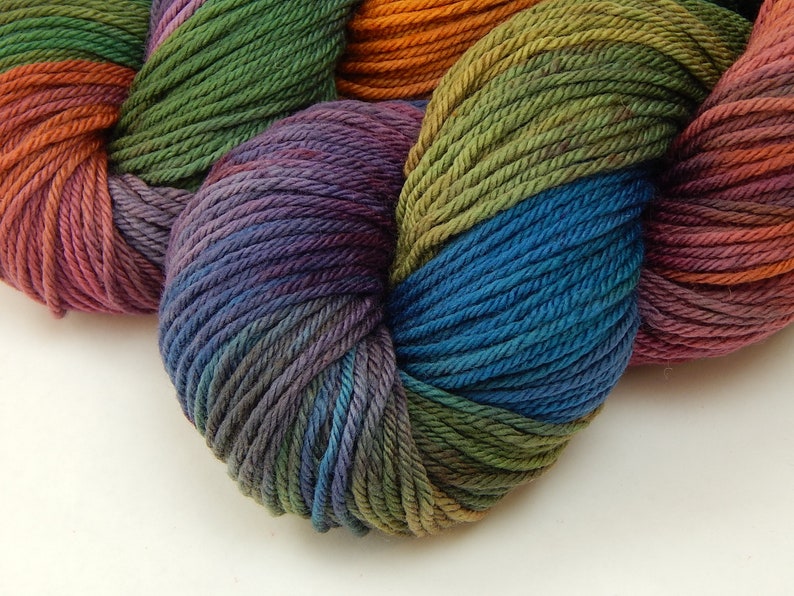 Worsted Weight Hand Dyed Yarn. 100% Superwash Merino Wool. POTLUCK RAINBOW. Indie Dyer OOAK Knitting Crochet Yarn. Deep Rich Colors image 3