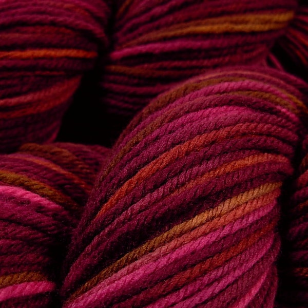 Worsted Weight Superwash Merino Lambswool Yarn, Hand Dyed - Merlot Multi