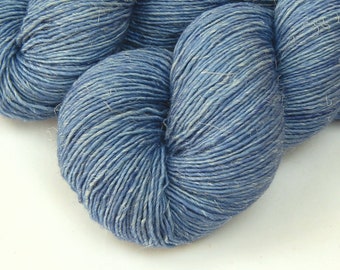 Limited Edition! Hand Dyed Yarn. Sock Fingering Weight Superwash Merino Wool & Linen. BLUEBIRD. Blue Tonal Indie Dyer Knitting Yarn