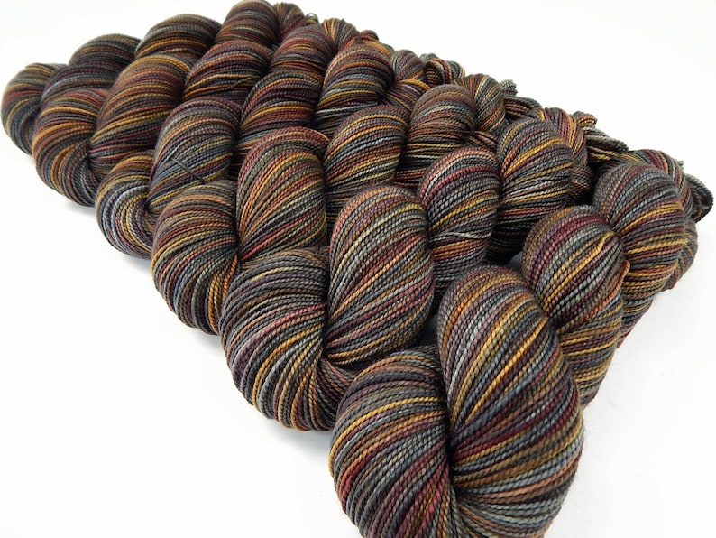Hand Dyed Yarn. Fingering Weight Superwash 100% Merino Wool. AGATE. Indie Dyer Knitting Yarn. Handdyed Sock Yarn Grey Gray Brown Gold image 3