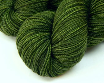 Hand Dyed Sock Yarn. Fingering Weight Superwash Merino Wool Yarn. MOSS TONAL. Olive Green Knitting Weaving Yarn. Indie Hand Dyed Yarn