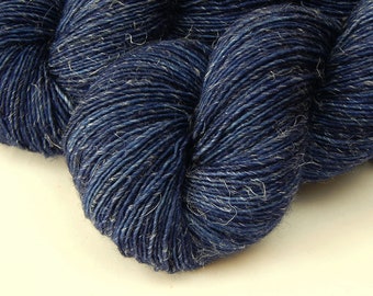 Limited Edition! Hand Dyed Yarn. Sock Fingering Weight Superwash Merino Wool & Linen. INK TONAL. Navy Blue Indie Dyer Knitting Yarn