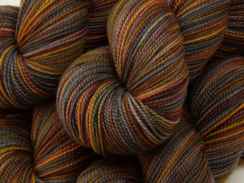 Hand Dyed Yarn. Fingering Weight Superwash 100% Merino Wool. AGATE. Indie Dyer Knitting Yarn. Handdyed Sock Yarn Grey Gray Brown Gold image 1