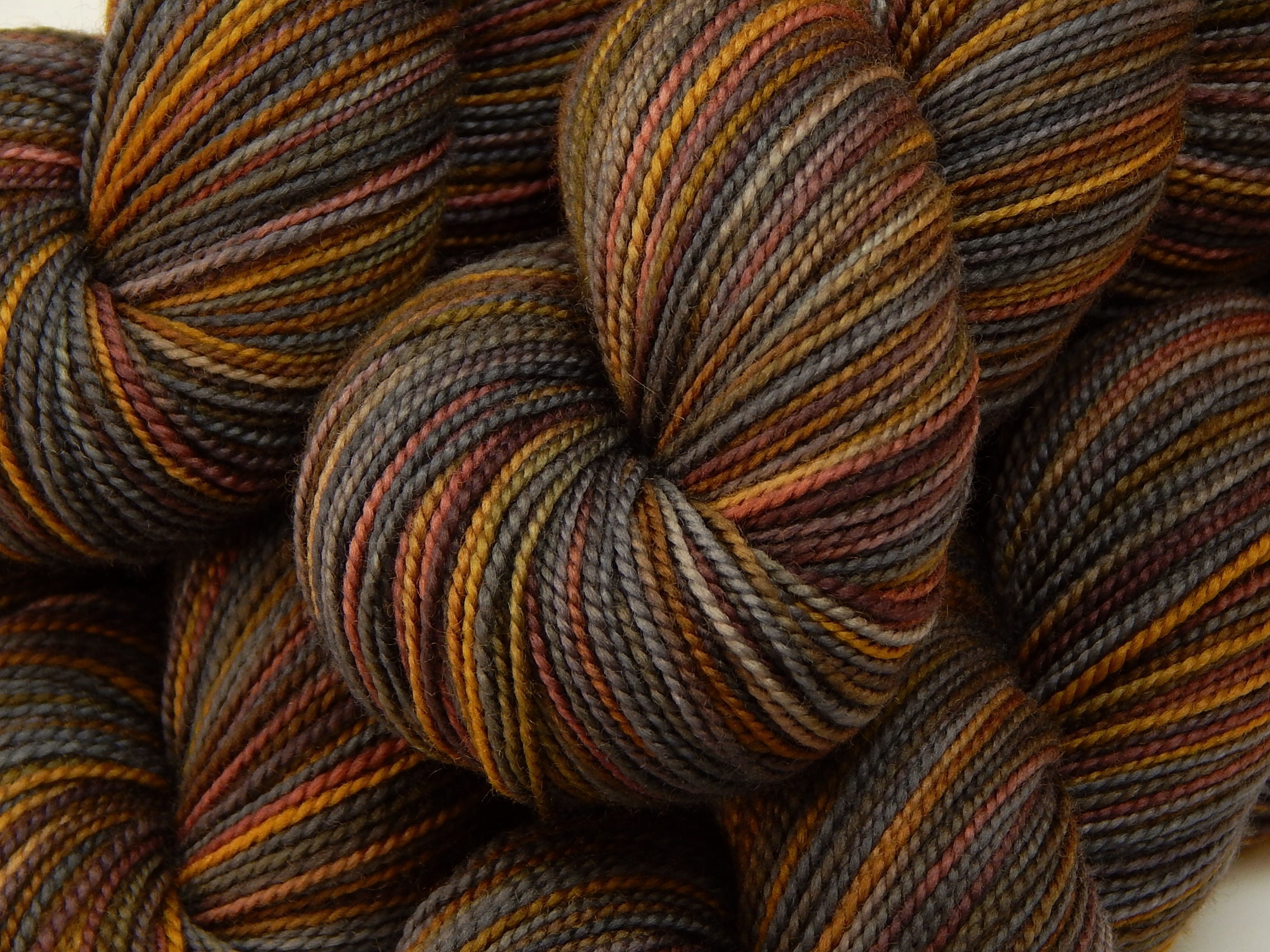 Hand Dyed Yarn, Fingering Weight Superwash 100% Merino Wool - AGATE - Indie Dyer Knitting Yarn, Handdyed Sock Yarn Grey Gray Brown Gold