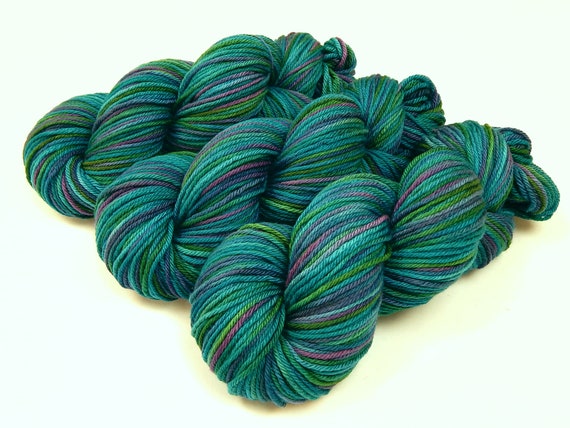 Hand Dyed Yarn. Worsted Weight Superwash Merino Wool. Aegean Multi. Soft  Indie Dyed Knitting Yarn. Multicolor Turquoise Blue Green Yarn 