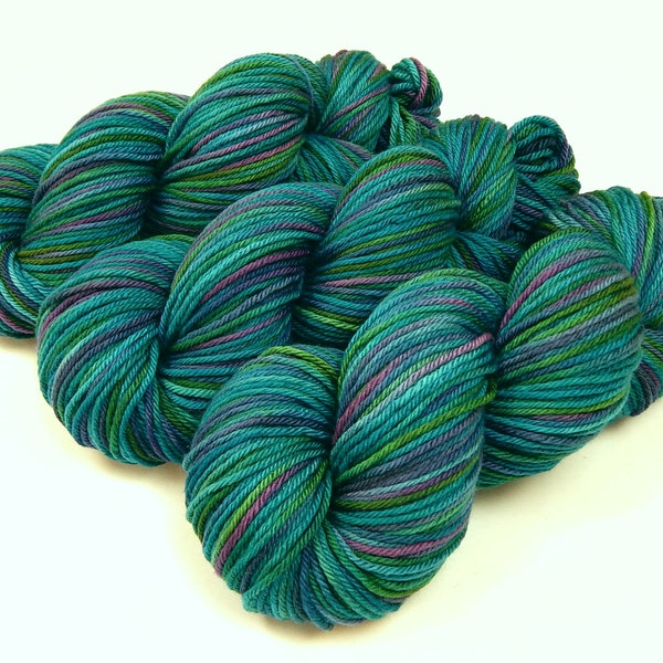 Hand Dyed Yarn. Worsted Weight Superwash Merino Wool. Aegean Multi. Soft Indie Dyed Knitting Yarn. Multicolor Turquoise Blue Green Yarn