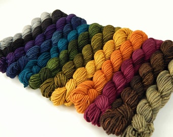WORSTED Weight Mini Skeins, Hand Dyed Yarn, 100% Superwash Merino Wool, Saturated Tonal Colors Knitting Yarn, 20g Per Skein