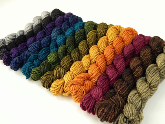 WORSTED Weight Mini Skeins. Hand Dyed Yarn. 100 Superwash Merino