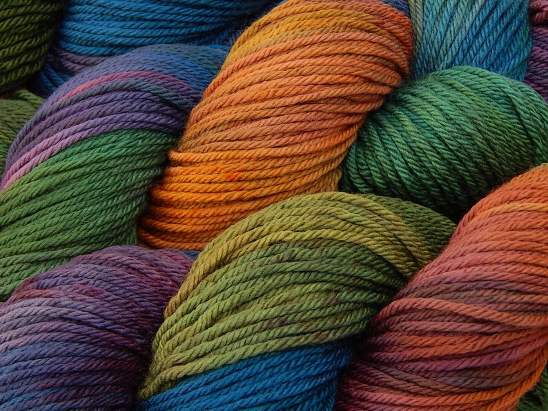 Worsted Weight Hand Dyed Yarn. 100% Superwash Merino Wool. POTLUCK RAINBOW. Indie Dyer OOAK Knitting Crochet Yarn. Deep Rich Colors image 4