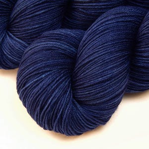 Hand Dyed Sock Yarn, Fingering Weight 4 Ply Superwash Merino Wool - INK TONAL - Dark Blue Hand Dyed Yarn, Navy Knitting Yarn