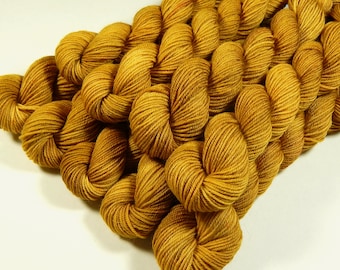 Mini Skeins Hand Dyed Yarn. Sock Weight 4 Ply Superwash Merino Wool. HONEY MUSTARD. Fingering Knitting Yarn. Indie Sock Yarn, Gold Yellow