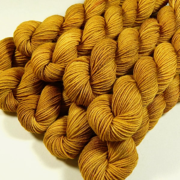 Mini Skeins Hand Dyed Yarn. Sock Weight 4 Ply Superwash Merino Wool. HONEY MUSTARD. Fingering Knitting Yarn. Indie Sock Yarn, Gold Yellow