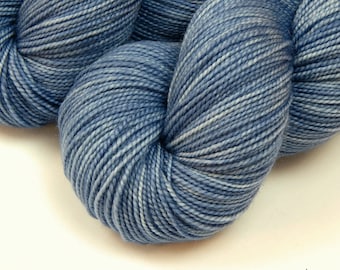 Hand Dyed Sock Yarn. Fingering Weight Superwash 100% Merino Wool. BLUEBIRD. Knitting Weaving Yarn by Indie Dyer. Tonal Medium Blue