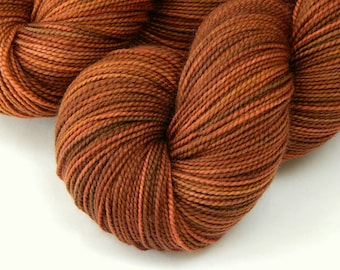 Hand Dyed Yarn, Sock Weight Superwash Merino Wool - Spice - Fingering Yarn in Autumn Colors, Rust Orange Fall Sock Yarn, Indie Knitting Yarn