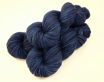 Hand Dyed Yarn. DK Weight Superwash Merino Wool. INK TONAL. Soft Washable Navy Blue Indie Dyed Yarn. Wool Yarn for Knitting Crochet