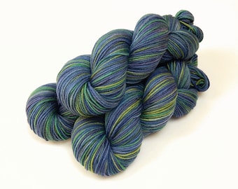 Hand Dyed Yarn. DK Weight Superwash Merino Wool. INK MULTI. Indie Dyer Knitting Yarn. Blue Green Purple Multicolor. Ready to Ship