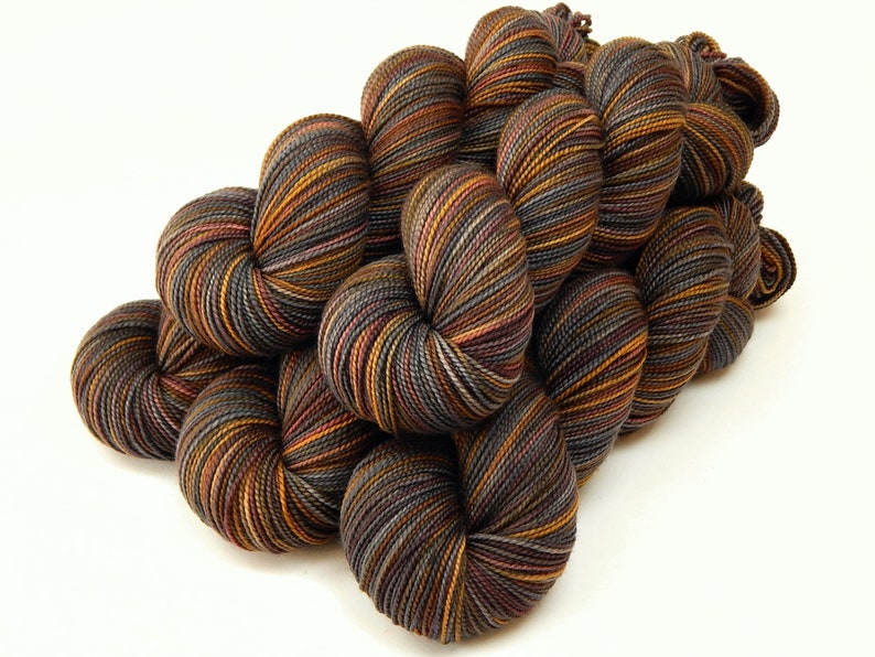 Hand Dyed Yarn. Fingering Weight Superwash 100% Merino Wool. AGATE. Indie Dyer Knitting Yarn. Handdyed Sock Yarn Grey Gray Brown Gold image 4