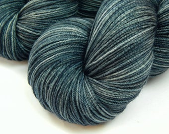 Hand Dyed Yarn. Sock Fingering Weight 4 Ply 100% Superwash Merino Wool. DENIM. Indie Dyer Knitting Yarn. Slate Blue Tonal Semi Solid Yarn