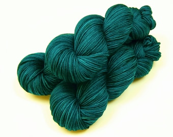 Hand Dyed Yarn. DK Weight Superwash Merino Wool. Deep Sea Tonal. Teal Indie Dyer Yarn. Vibrant Saturated Blue Green Knitting Crochet Yarn