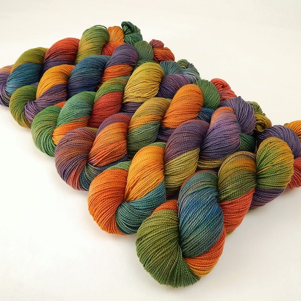 Hand Dyed Yarn. Sock Fingering Weight Superwash Merino Wool. POTLUCK RAINBOW. Deep Rich Multicolor Knitting Yarn. Indie Dyer Sock Yarn