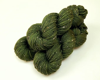 Hand Dyed Yarn, Tweed DK Weight Superwash Merino Wool Nylon - MOSS TONAL - Olive Green Indie Dyer Knitting Yarn with Tweedy Flecks