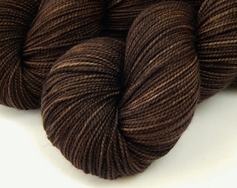 Hand Dyed Yarn. Sock Fingering Weight Superwash Merino Wool. BARK TONAL. Indie Dyer Sock Yarn. Chocolate Dark Brown Knitting Yarn