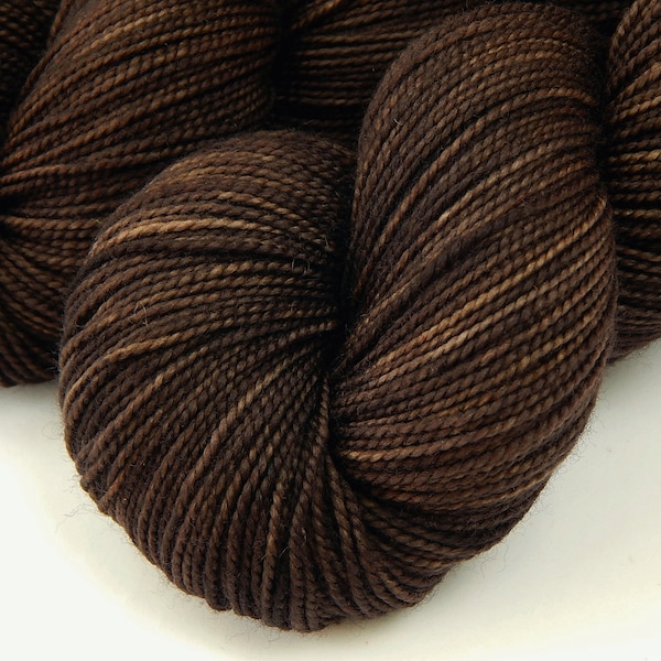 Hand Dyed Yarn. Sock Fingering Weight Superwash Merino Wool. BARK TONAL. Indie Dyer Sock Yarn. Chocolate Dark Brown Knitting Yarn