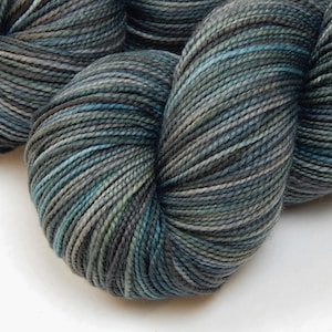 Hand Dyed Sock Yarn, Fingering Weight Superwash 100% Merino Wool - STORM CLOUDS - Indie Dyer Knitting Yarn, Blue Grey Gray Variegated Yarn